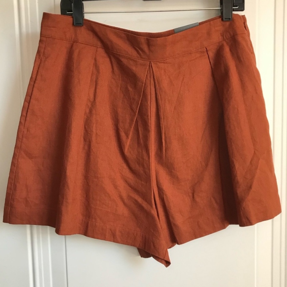 Worthington New Women’s 14 Santiago Rust Orange High Rise Linen Pleat Shorts NWT - Picture 4 of 13